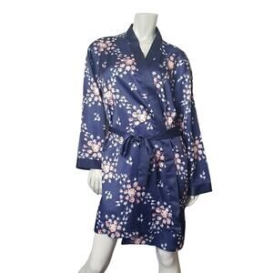 Morgan Lane X Fab Fit Fun SZ L/XL NEW Allie Kimono Robe Floral Blue Pink Satin